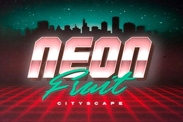 00248 neon fruit cityscape